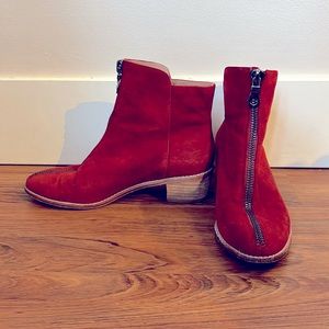 Matiko red suede booties from Anthropologie